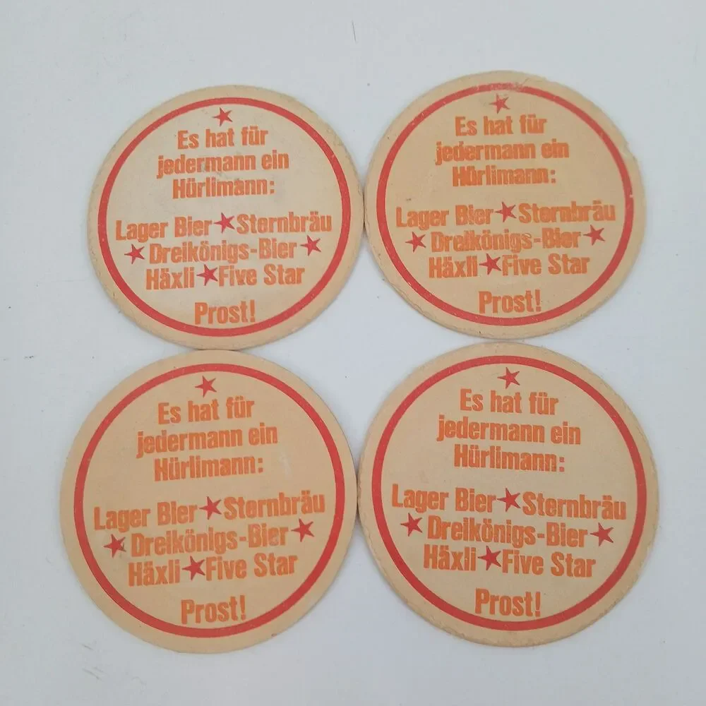 Set of 4 Vintage Swiss Brewery Cardboard Coasters Sternbräu Hürlimann